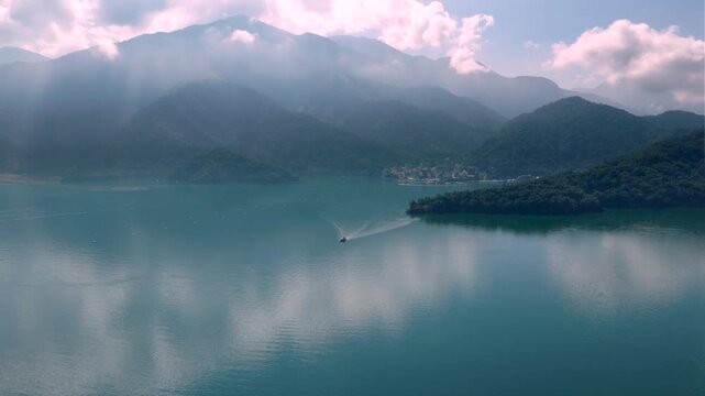 Aerial view Landscape of Sun Moon Lake  in Taiwan.