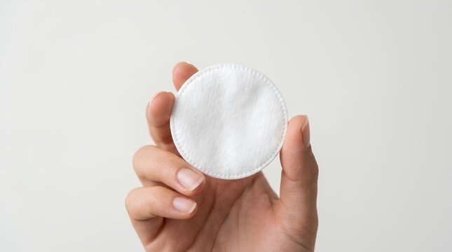 Hand Holding Clean Round White Cotton Pad Close Up &ndash; Cosmetic Skincare Hygiene Concept Banner