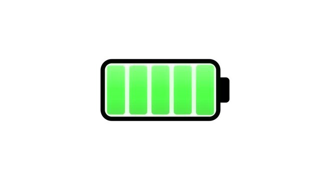 Full battery icon charge motion graphic render showing green energy level indicator on isolated white background animation