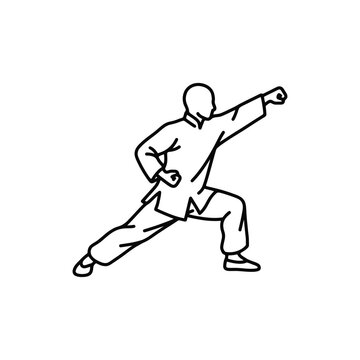 Martial arts practitioner performing a dynamic fighting stance with a punch.