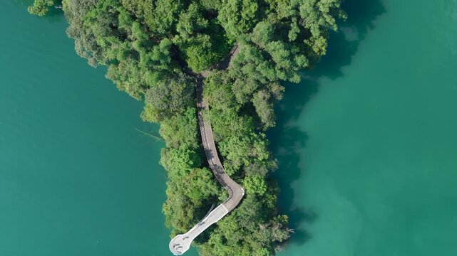Aerial view of Sun Moon Lake Park and observation deck