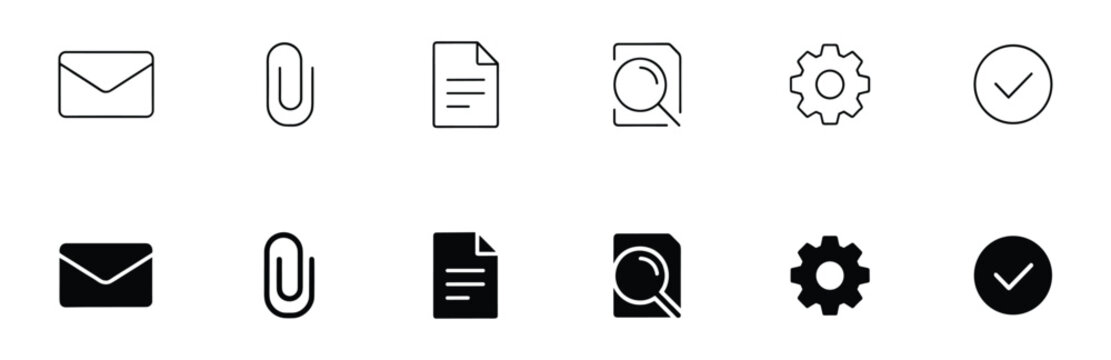 Office icon set with mail and paperclip and document search