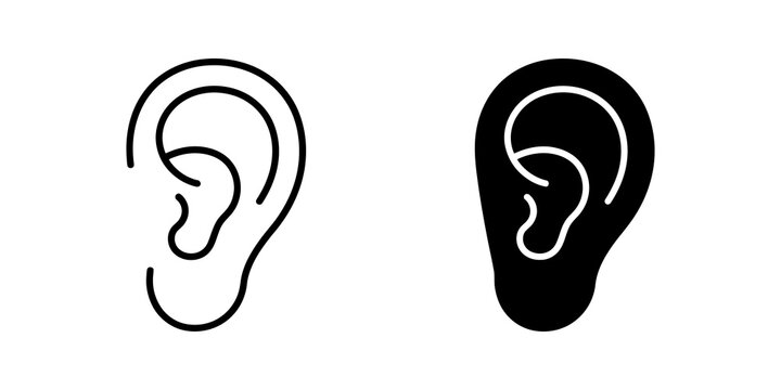 Human ear line art and silhouette icon set for medical and anatomy design.