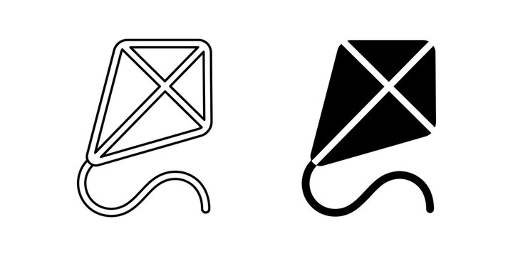 Flying kite icon with simple string tail for summer activity and leisure.