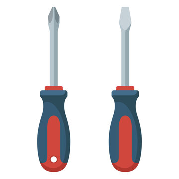 Set of phillips and flathead screwdrivers flat vector illustration
