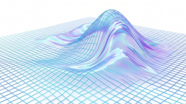 Digital Grid with Flowing Holographic Wave, Futuristic Wave Over a Glowing Technology Grid, Holographic Wave Emerging from a Digital Grid