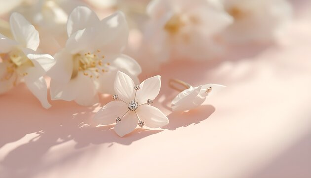 Floral stud earrings with sparkling accents near white flower petals