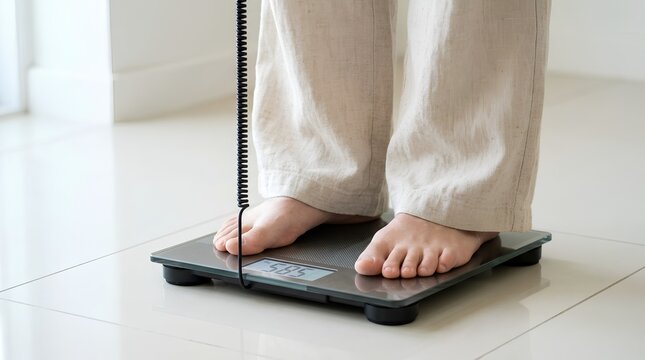 Person Standing on Digital Scale to Measure Weight &ndash; Healthy Weight Loss Concept Layout Banner