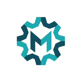 Letter M logo with gear and star shape