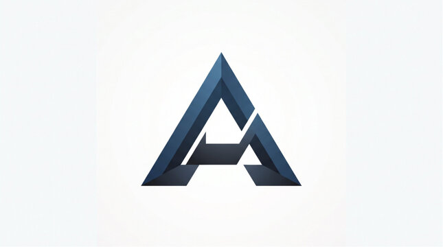 Minimalist modern letter A logo with geometric triangle and blue gradient. 3D flat vector illustration with negative space and folded ribbon effect. Perfect for technology company, corporate branding,