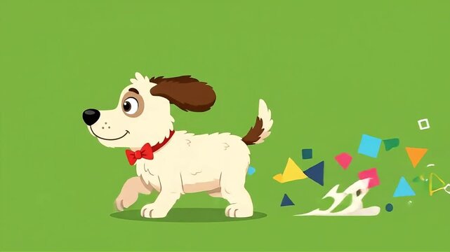 Cute Cartoon Dog Walking Energetically on Green Background Vector Illustration