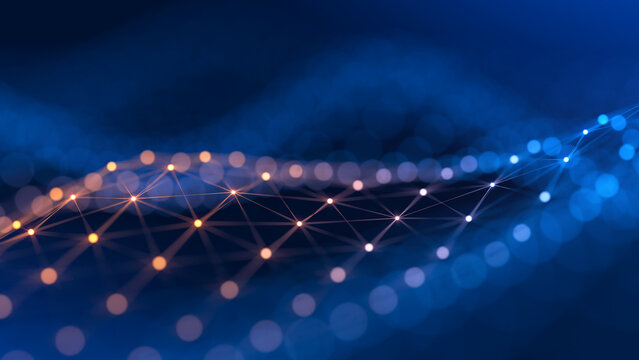 Concept of Abstract digital network, internet communication. Big data, network technology - nodes and connected lines. 3d illustration