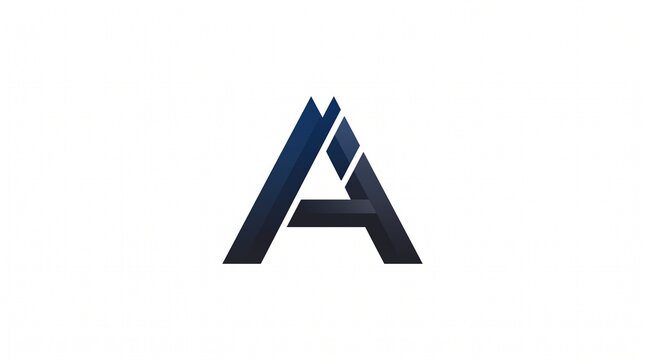 Minimalist modern letter A logo with geometric triangle and blue gradient. 3D flat vector illustration with negative space and folded ribbon effect. Perfect for technology company, corporate branding,