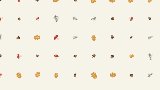 Minimalist Autumn Fall Leaves and Mushrooms Animated Background