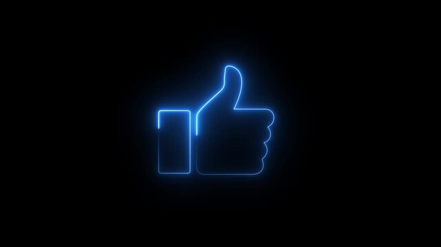 Glowing neon line Hand thumb up icon isolated Neon Outline Like Icon . Social media like increasing animated like button. very positive internet icon.4k motion video graphics