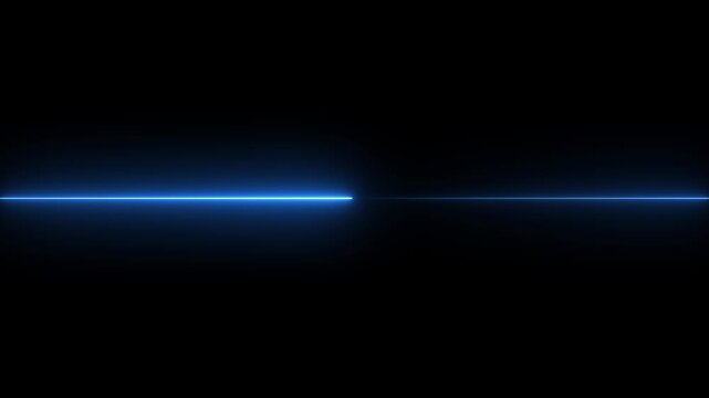 Straight neon laser line color blue black background. Glowing blue neon Straight neon lazier animation of horizontal line on alpha background, straight neon lazier line, seamless loop.