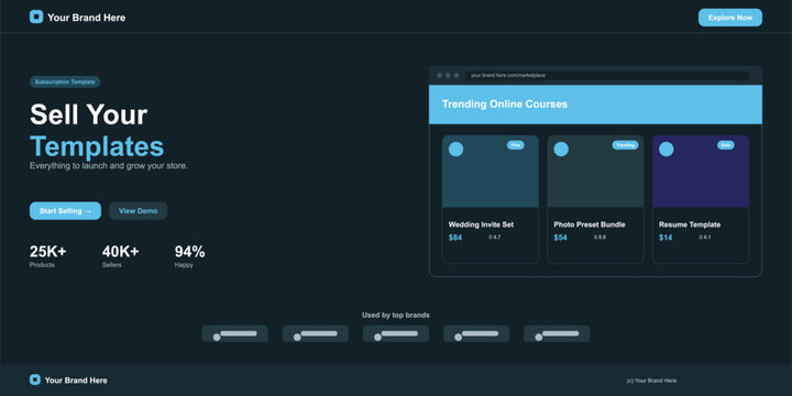 Modern template mockup showing online course thumbnails on digital screen Vector