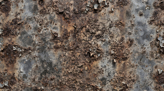 Detailed texture of severely rusted metal surface with corrosion and peeling paint