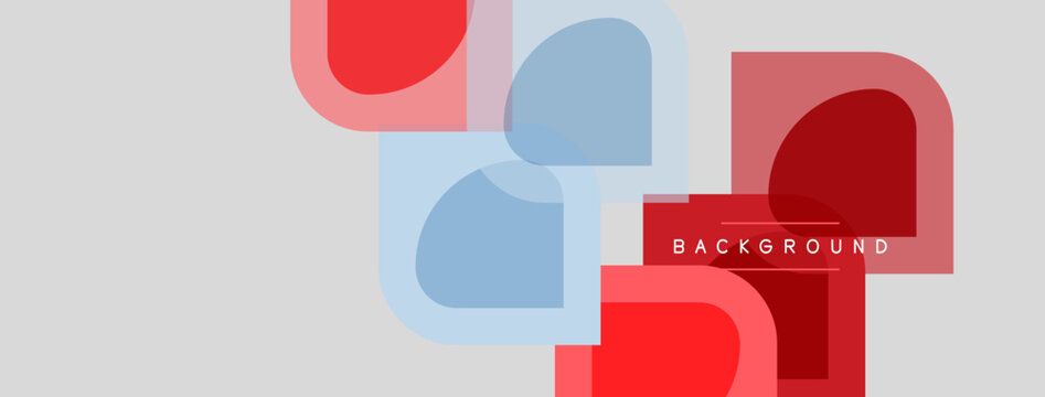 Abstract geometric shapes overlap. Red, blue hues dominate neutral backdrop. Minimalist design suggests modern aesthetic. Text reads background.