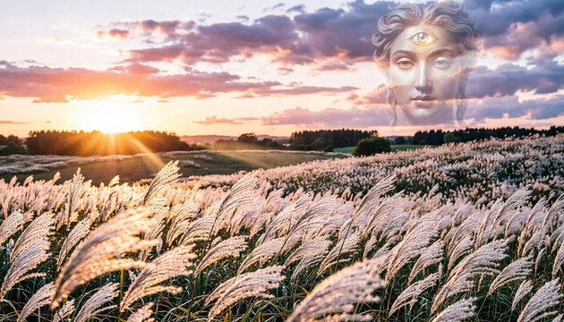 wheat field at sunset, Traditional Hindu Pitru Paksha Ritual Offering for Ancestors in India