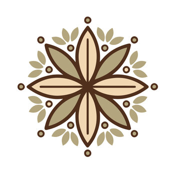 Floral mandala pattern with leaves and dots