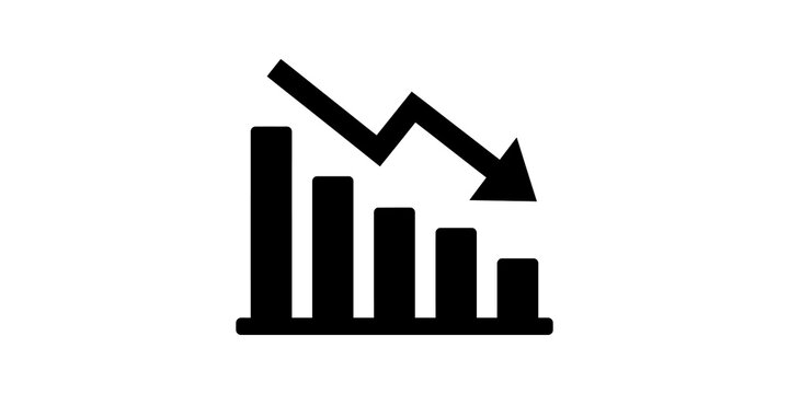 Bar chart decline icon black silhouette for financial loss analysis and negative market trend visualization.