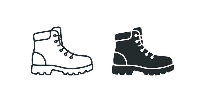 Work boots footwear set in linear and solid styles for construction and hiking gear.