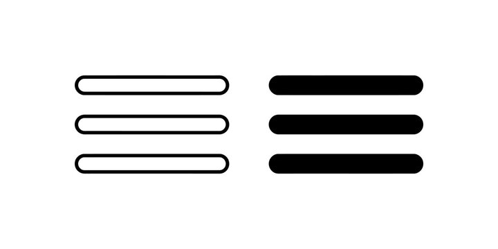 Hamburger menu navigation button outline and solid icon for mobile interfaces.