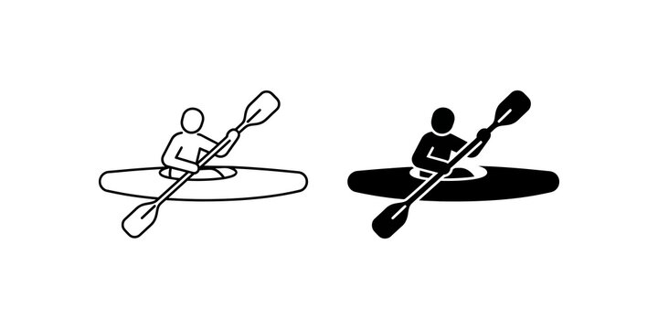 Person kayaking in small boat with paddle active lifestyle graphic for water sports recreation.