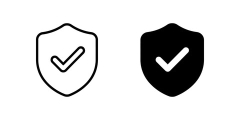 Security shield with checkmark icon set in thin line and filled vector designs © JOSH