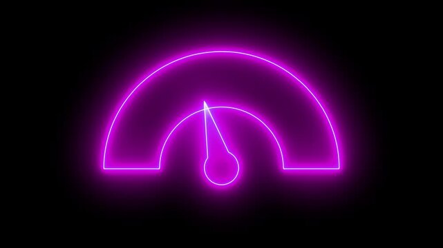 Glowing red neon speedometer gauge animation.  indicator for loading and data transfer, Car speedometer dashboard, Speed Animation or speed test tachometer 4k video