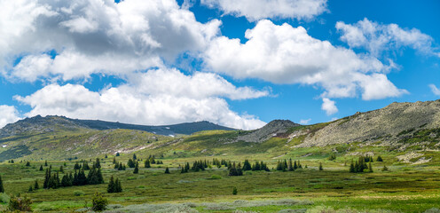 Fototapeta premium Beautiful mountain summer landscape with green meadows . Vitosha Mountain