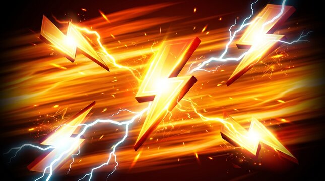 Abstract background featuring intense lightning bolts and glowing fire sparks with dynamic motion blur light effects