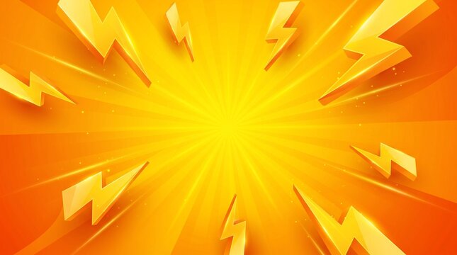 Abstract background featuring bright yellow lightning bolts radiating from a central glowing point on orange backdrop