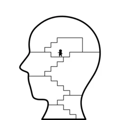 human head body stair step home room path section brain mind psychology concept self development mental health growth progress care mindfulness meditation art design illustration vector creativity © Benjavisa Ruangvaree