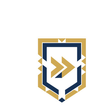 Shield emblem with double arrow symbol