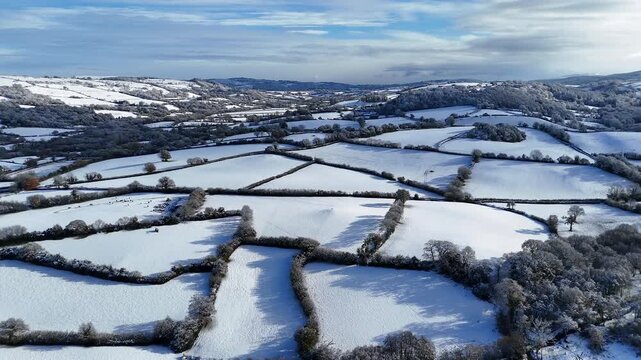 Snow Covered Patchwork Countryside Panorama