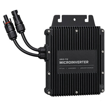 Solar Microinverter Unit with MC4 DC Cables for Photovoltaic System on Transparent Background PNG