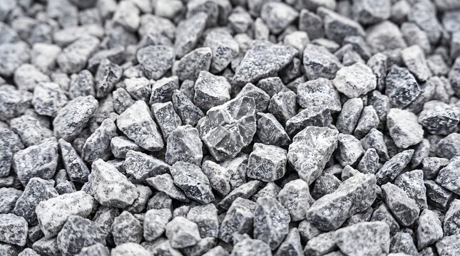 Close up texture of crushed grey limestone gravel for landscaping and architectural visualization backgrounds