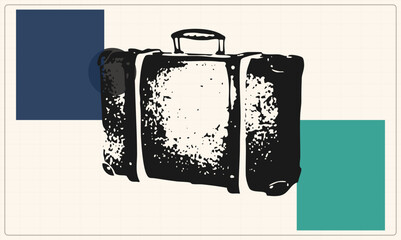 Weathered travel trunk in rough stencil style, carrying retro wanderlust charm. Distressed leather grip suits wanderer and globetrotter themes with bold ink texture and isolated cutout finish. © Rysak