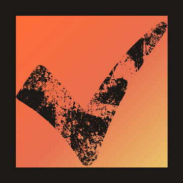 "Distressed check mark tick in rough stamped ink texture, like a hand marked tick box or approval squiggle. Grungy yes sign conveying confirmation, validation and completion with rugged vintage feel."