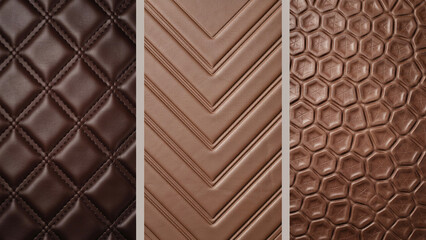 Obraz premium Three distinct leather textures featuring quilted diamond, chevron, and hexagonal patterns