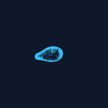 "Gritty flat vector papaya (pawpaw) in bright blue with stippled seed cavity. Stencil halftone texture gives this fruit slice an edgy screen printed look on transparent background."