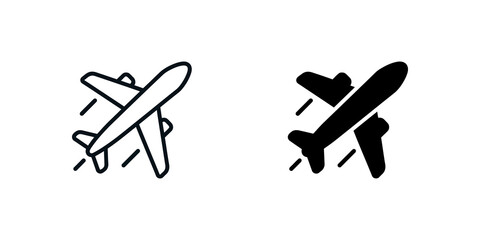 Airplane travel icon flat black vector for aviation and transportation themes. © Nisar