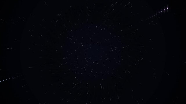 Abstract hyperspace warp tunnel with glowing light streaks and particle motion