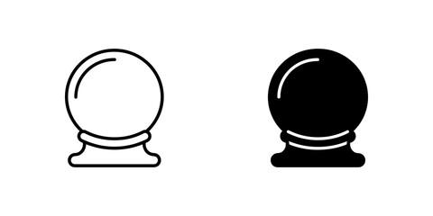 Crystal ball magic icon set with outline and solid black silhouette styles for fortune telling and mystical theme. © Nisar