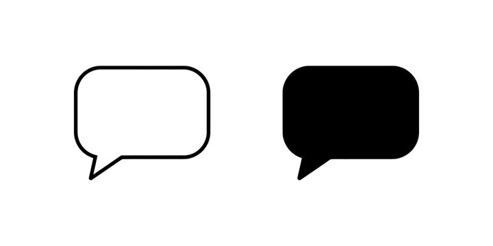 Speech bubble message icons in outline and solid styles for chat communication and user interface design.