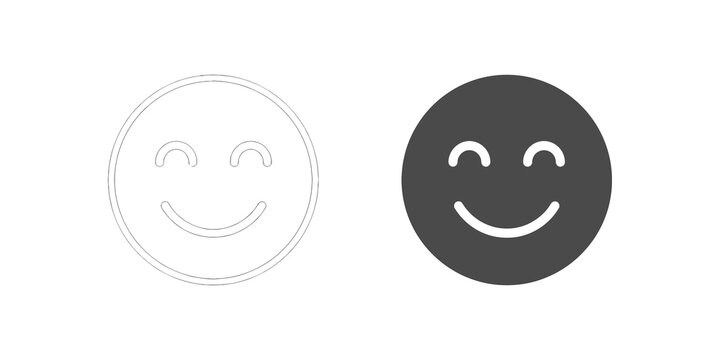 Happy smiling face emoticon outline and solid icon for user interface design.