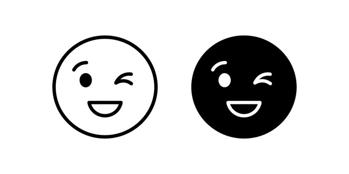 Winking face emoticon black and outline icons for messaging app feedback and social media user expressions.