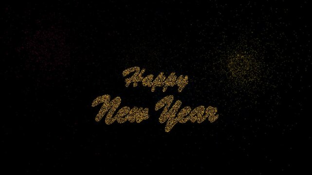 Seamless 8-second 60fps loop. A fairy flies across a dark sky, igniting an elegant cursive 'Happy New Year' sparkler text exactly in her wake. Text is perfectly sized and centered